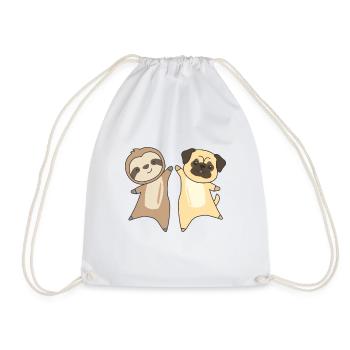 Sloth Pug Dog Animal Friends Sloth Dogs - Drawstring Bag - white - Front