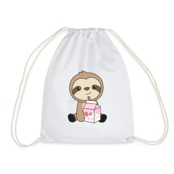 Kawaii Faultier Retro japanisch Erdbeer Milchshake - Turnbeutel - Weiß - Vorne