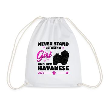 Girl with Havanese funny pet dog saying - Drawstring Bag - white - Front