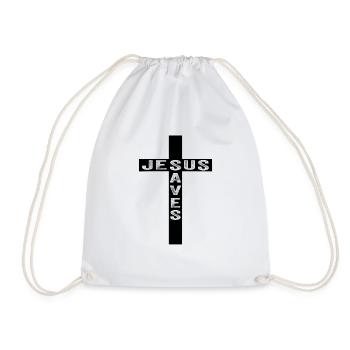 Jesus Saves In A Cross - Drawstring Bag - white - Front
