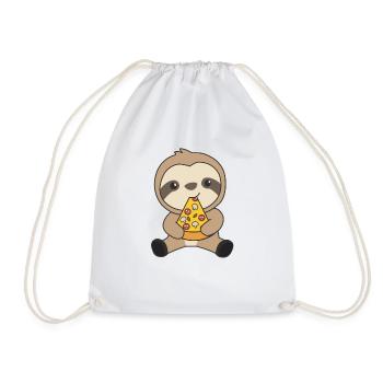 Funny Pizza Sloth Pizzas Fast Food Cute Animals - Drawstring Bag - white - Front