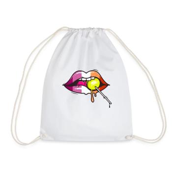 Lesbian flag lips Lesbian with lollipop - Drawstring Bag - white - Front