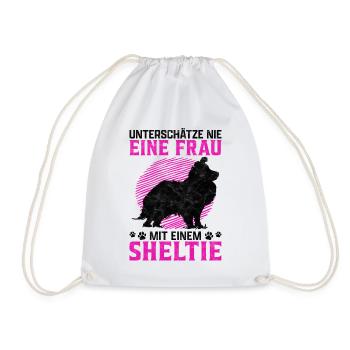Frau mit Shetland Sheepdog Sheltie Spruch - Turnbeutel - Weiß - Vorne