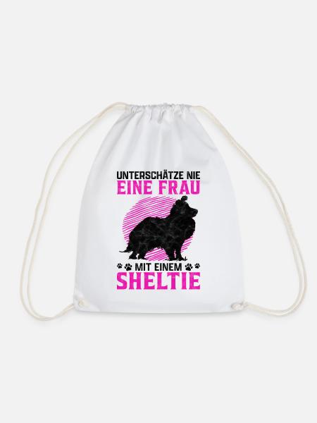 Frau mit Shetland Sheepdog Sheltie Spruch - Turnbeutel - Weiß