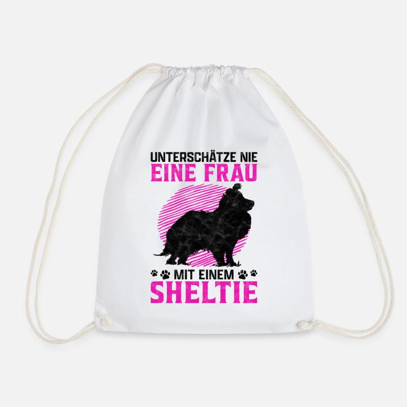 Frau mit Shetland Sheepdog Sheltie Spruch - Turnbeutel - Weiß