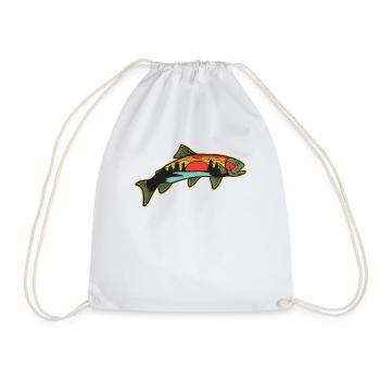 Trout Fishing Angler Nature Trout Illustration - Drawstring Bag - white - Front