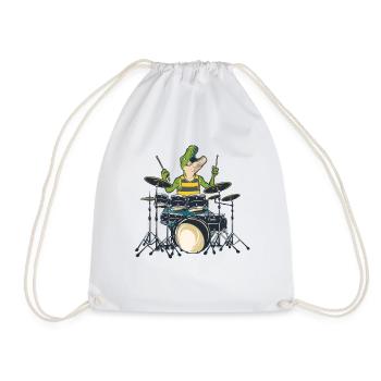 Funny Dinosaur with a Drum Set Schlagzeuger - Turnbeutel - Weiß - Vorne
