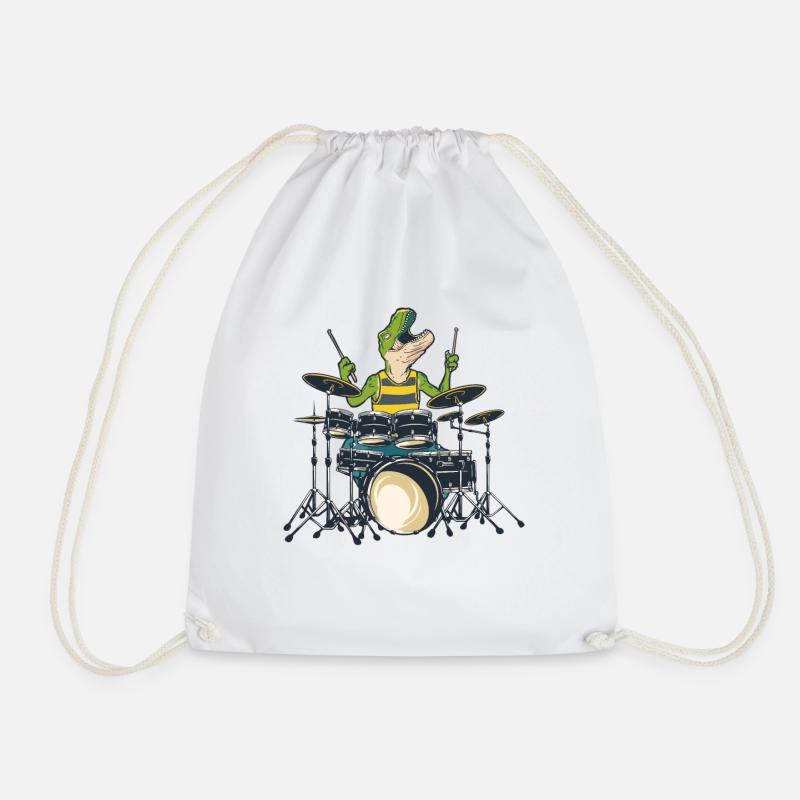 Funny Dinosaur with a Drum Set Schlagzeuger - Turnbeutel - Weiß