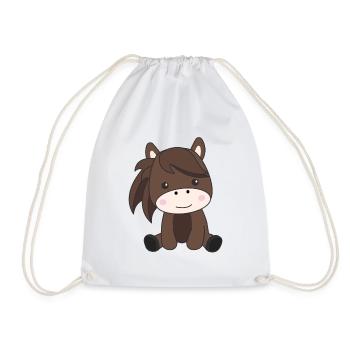 Horse sweet pony horses rider children - Drawstring Bag - white - Front