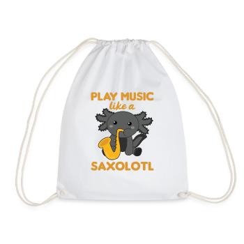 Saxolotl plays saxophone music a sweet axolotl - Drawstring Bag - white - Front