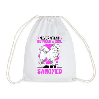 Girl with Samoyed sled dog owner - Drawstring Bag - white - Front