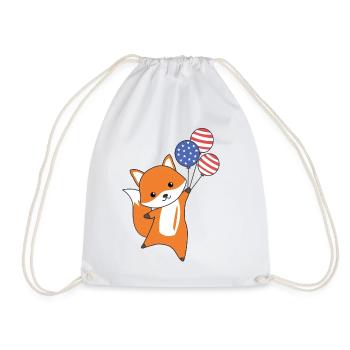 Fox flies balloons usa top cute animals foxes - Drawstring Bag - white - Front