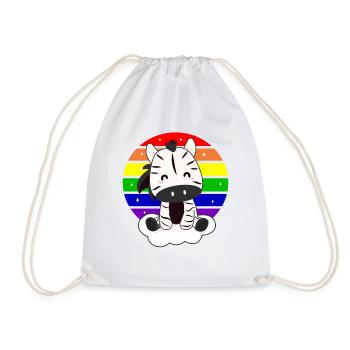 Zebra on rainbow cloud magical animals - Drawstring Bag - white - Front