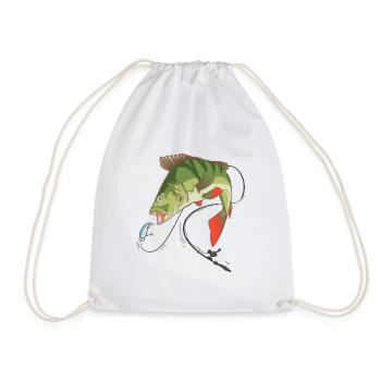 Barsch Perch Angler mit Wobbler - Turnbeutel - Weiß - Vorne