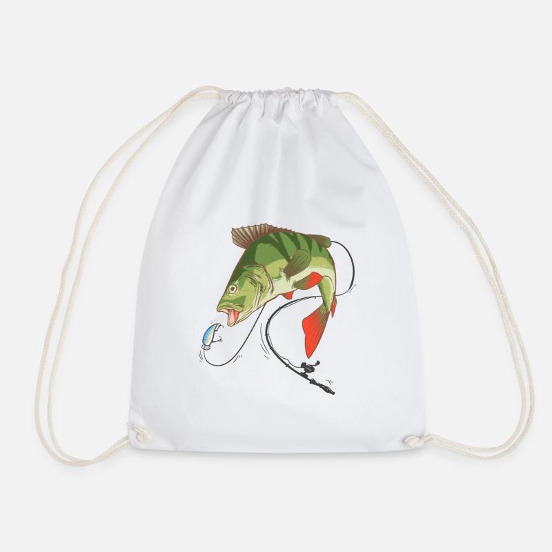 Barsch Perch Angler mit Wobbler - Turnbeutel - Weiß