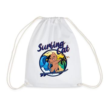 Surfing Kitten Cool cat loves surfing Funny - Drawstring Bag - white - Front