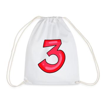 3 red - number three - digit - Drawstring Bag - white - Front