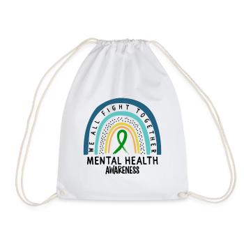 Mental Health Awareness Shirt, We All Fight - Drawstring Bag - white - Front