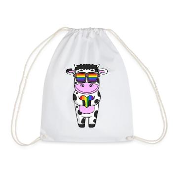 Cow Rainbow - Drawstring Bag - white - Front