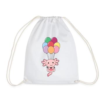 Axolotl flies upwards with colorful balloons - Drawstring Bag - white - Front