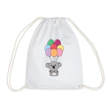 Koala flies upwards with colorful balloons - Drawstring Bag - white - Front