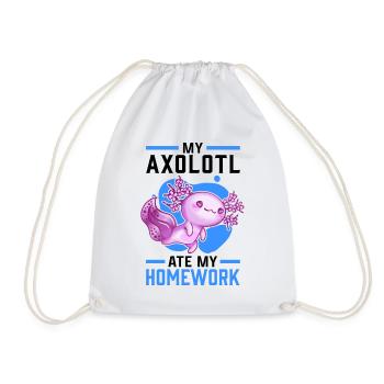 Axolotl homework eaten aquarium amphibian - Drawstring Bag - white - Front