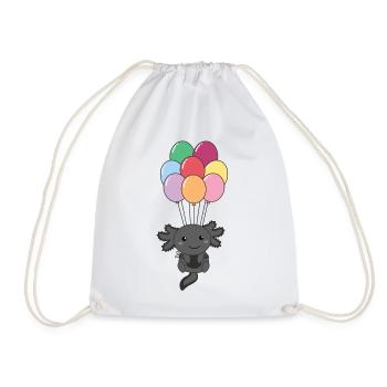 Axolotl flies upwards with colorful balloons - Drawstring Bag - white - Front