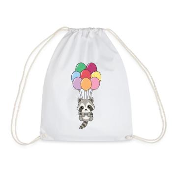Raccoon flies upwards with colorful balloons - Drawstring Bag - white - Front