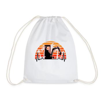 Excavator Operator Heartbeat Retro Excavator Excavator Driver - Drawstring Bag - white - Front