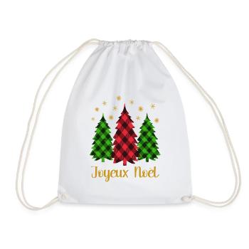 Joyeux Noël French Phrase With Christmas Trees - Drawstring Bag - white - Front