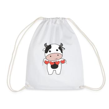 Vache pour la Saint-Valentin doux animaux avec des cœurs - Sac de sport léger - blanc - Devant