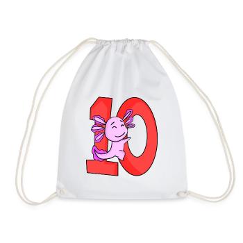 10 years old - 10th birthday - Axolotl motif - Drawstring Bag - white - Front