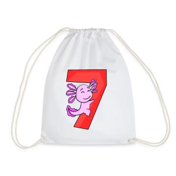 7 years old - 7th birthday - Axolotl motif - Drawstring Bag - white - Front