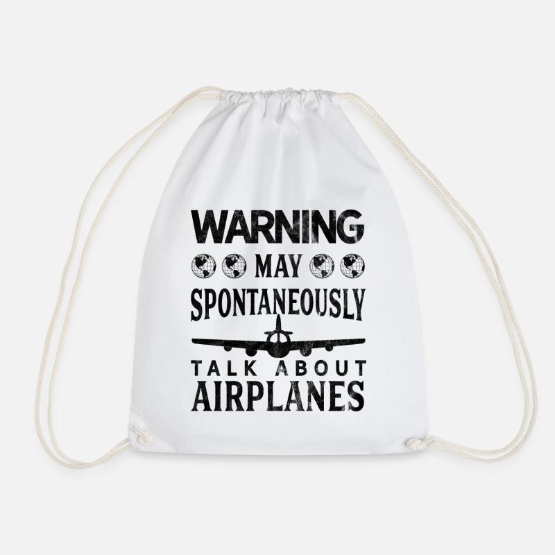 Warning Talk About Airplanes - Drawstring Bag - white