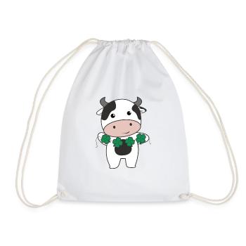 Cow with shamrocks cute animals for happiness - Drawstring Bag - white - Front