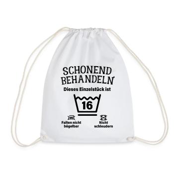 Schonend Behandeln 16. Geburtstag Einzelstück 16 - Turnbeutel - Weiß - Vorne
