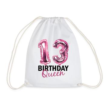 13 Years Birthday Gift Girl Balloons Print - Drawstring Bag - white - Front