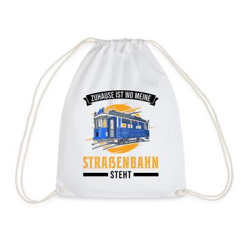 Zuhause ist wo meine Straßenbahn steht Tram S-Bahn - Turnbeutel - Weiß - Vorne