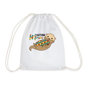 autism awareness month puzzel autism mom Otter - Drawstring Bag - white - Front
