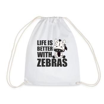 Life is better with zebras - cute zebra - Drawstring Bag - white - Front