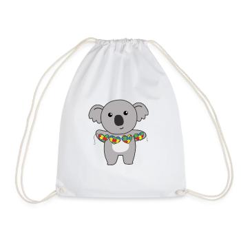 autism awareness month puzzel heart koala - Drawstring Bag - white - Front
