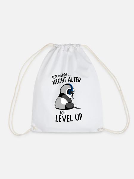 Gaming Panda Spruch Zockender Pandabär Level Up - Turnbeutel - Weiß