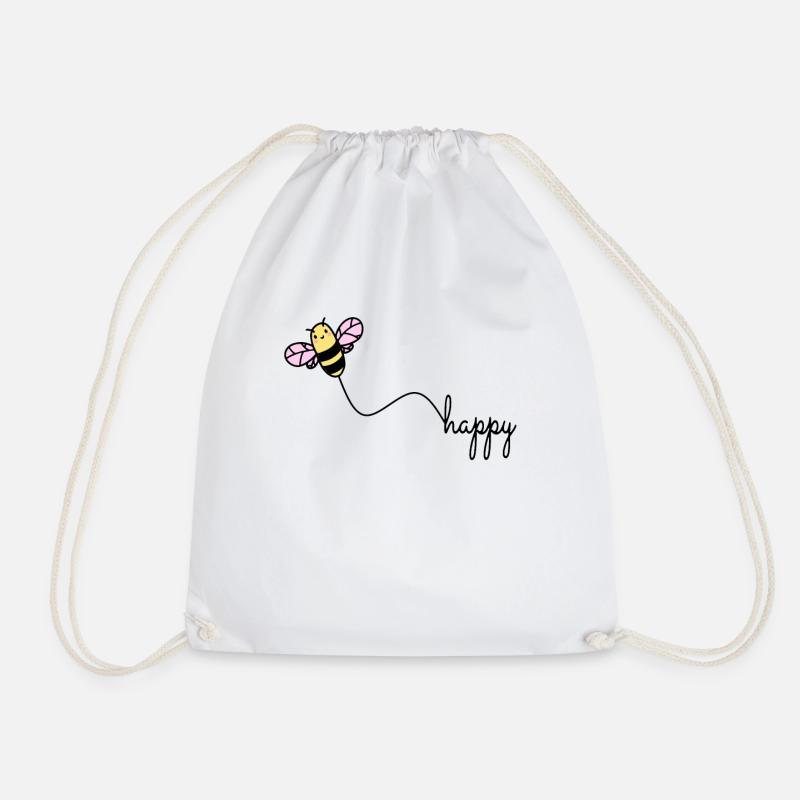 BEE HAPPY - Happy Environmental Protection BEE Wordplay - Drawstring Bag - white
