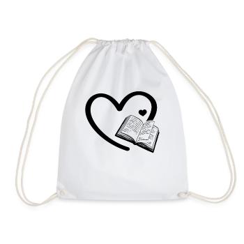Book Heart Book Lover Bookworm Book Reading Book - Drawstring Bag - white - Front