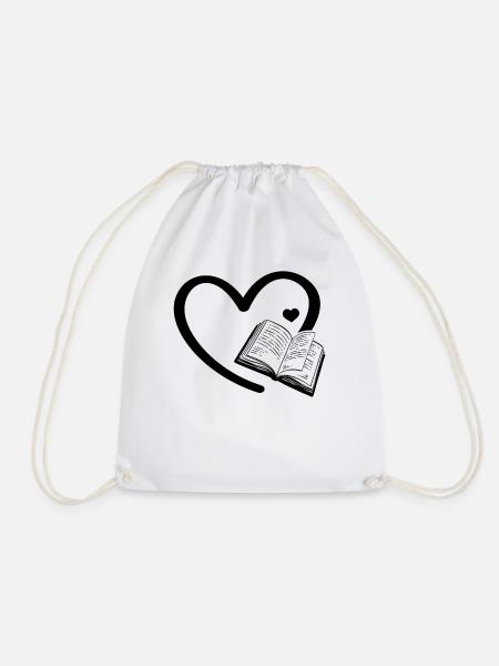 Book Heart Book Lover Bücherwurm Buchlesebuch - Turnbeutel - Weiß