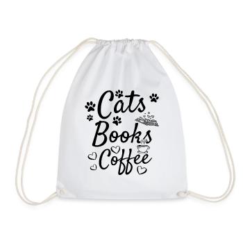 Cats Books Kaffee Bücherwurm Katzenbesitzer - Turnbeutel - Weiß - Vorne