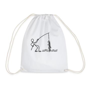 Gar Fish Gar Fishing Stick Figure Fishing - Drawstring Bag - white - Front