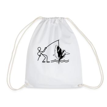 Sharkfishing Stick Figure Shark Fishing Funny - Drawstring Bag - white - Front