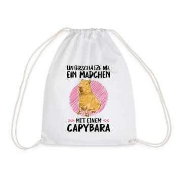 Mädchen mit Capybara Südamerika Wasserschwein - Turnbeutel - Weiß - Vorne