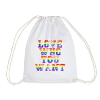 Love Who You Want Gay Pride LGBTQ Regenbogen CSD - Turnbeutel - Weiß - Vorne